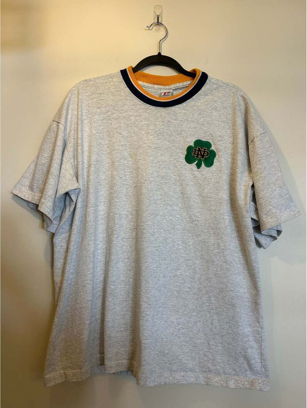 Vintage Notre Dame Shamrock Patch Grey T-Shirt XL